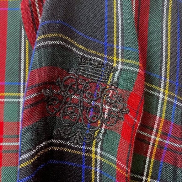 LAUREN RALPH LAUREN Womens Plaid Shirt Medium Petite Button up Crest Blouse Long - Picture 7 of 11